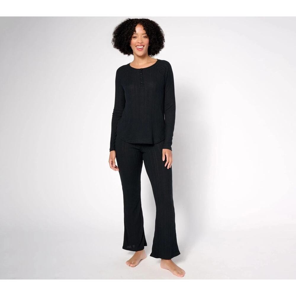 Sunday Brunch Varigated Rib Lounge Set Black Womens Size Small Two Piece